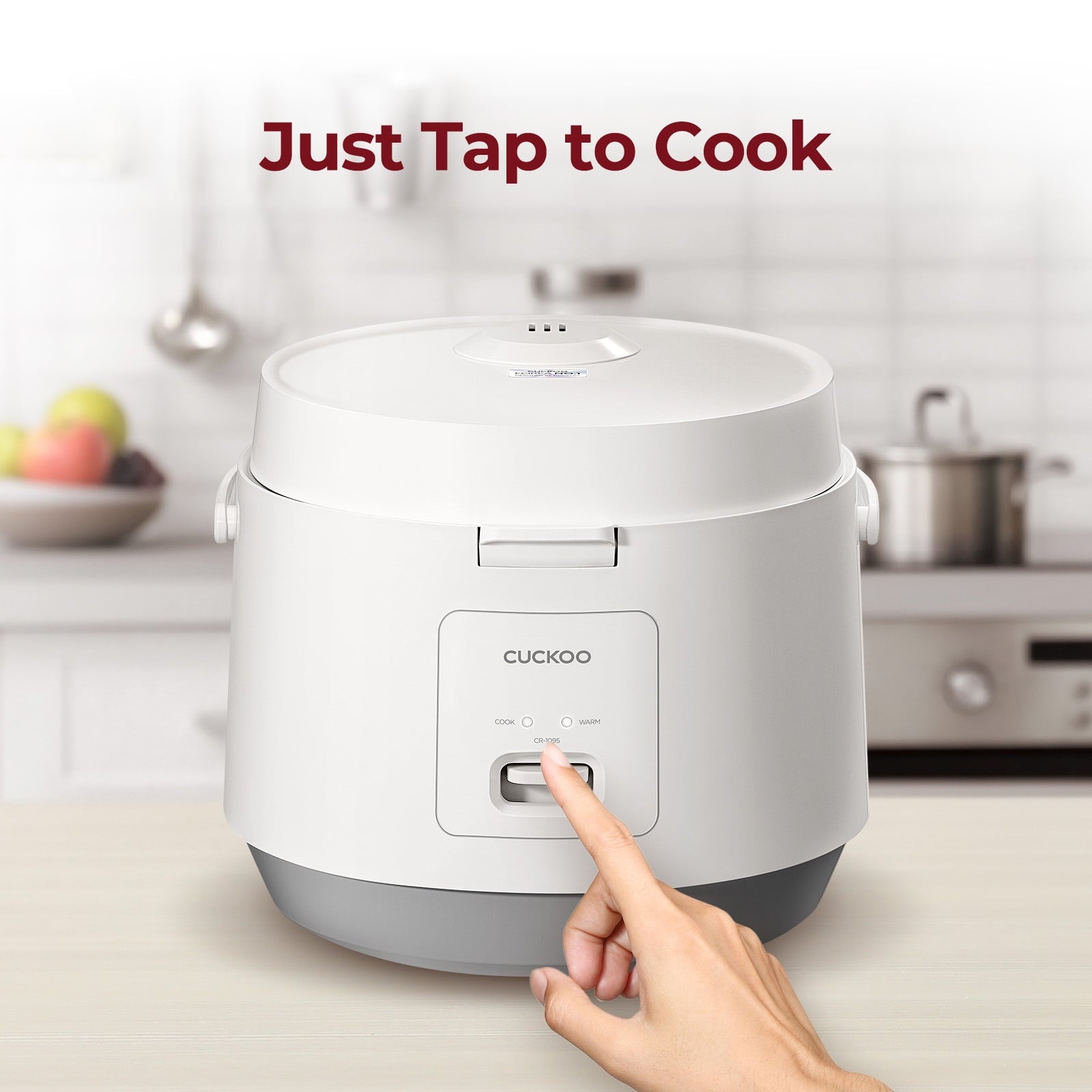 CUCKOO Basic Rice Cooker 10-Cup Uncooked / 20-Cup Cooked, Large Rice Maker and Warmer with Nonstick Inner Pot, Easy to Use with Auto Keep Warm, Includes Steam Tray, White (CR-1095)
