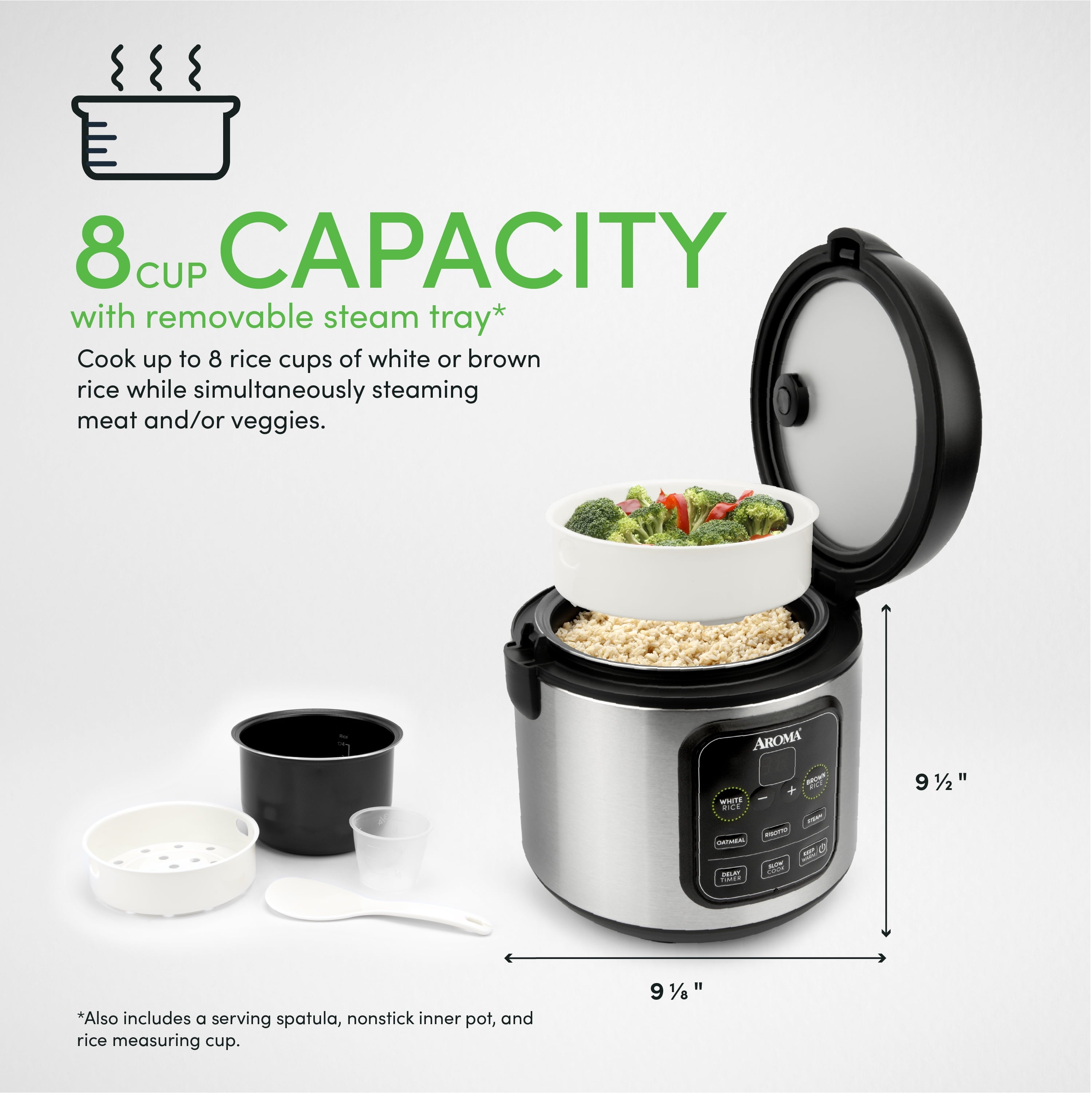 Aroma® 8-Cup (Cooked)/2Qt. Digital Rice & Grain Multicooker, Black, New, ARC-994SB
