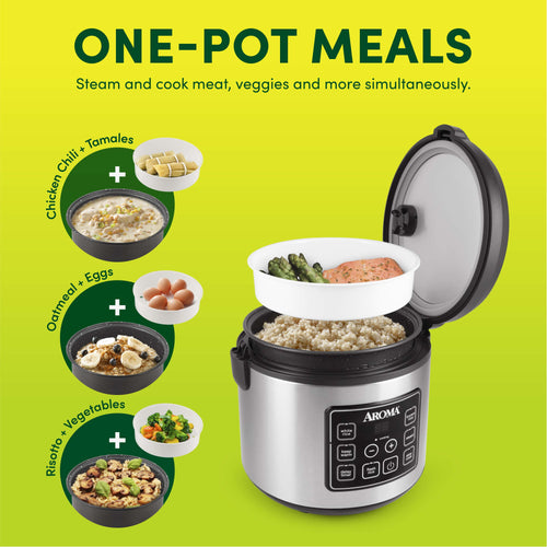 AROMA® 20-Cup Digital Rice Cooker & Food Steamer with Bonded Granite® Nonstick Ceramic
