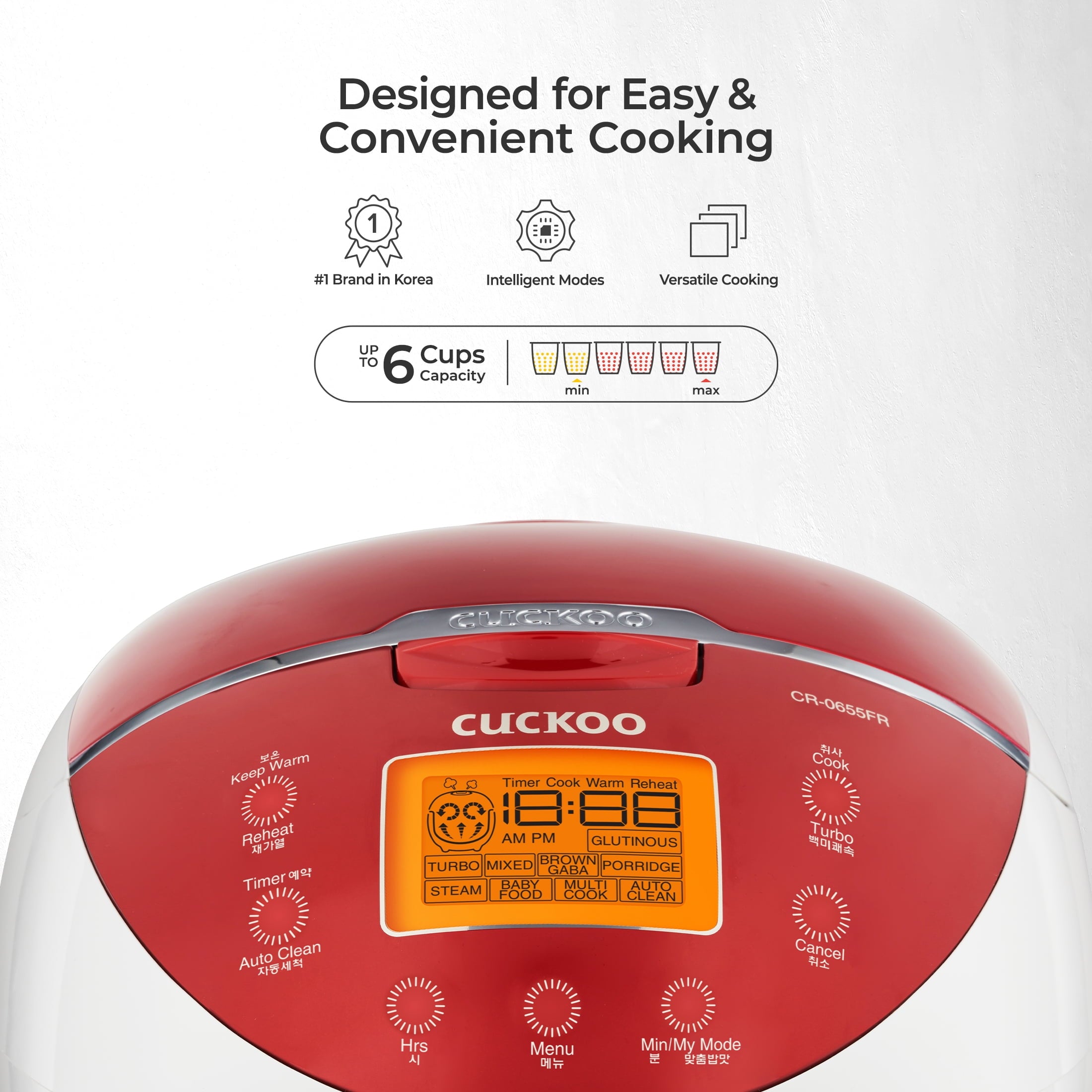 CUCKOO Micom Rice Cooker 6 Cup Uncooked / 12 Cup Cooked, Fuzzy Logic Rice Maker with Delay Timer & Keep Warm Setting, Versatile Food Steamer for Cooking, Non-Stick Inner Pot, Red (CR-0655F)