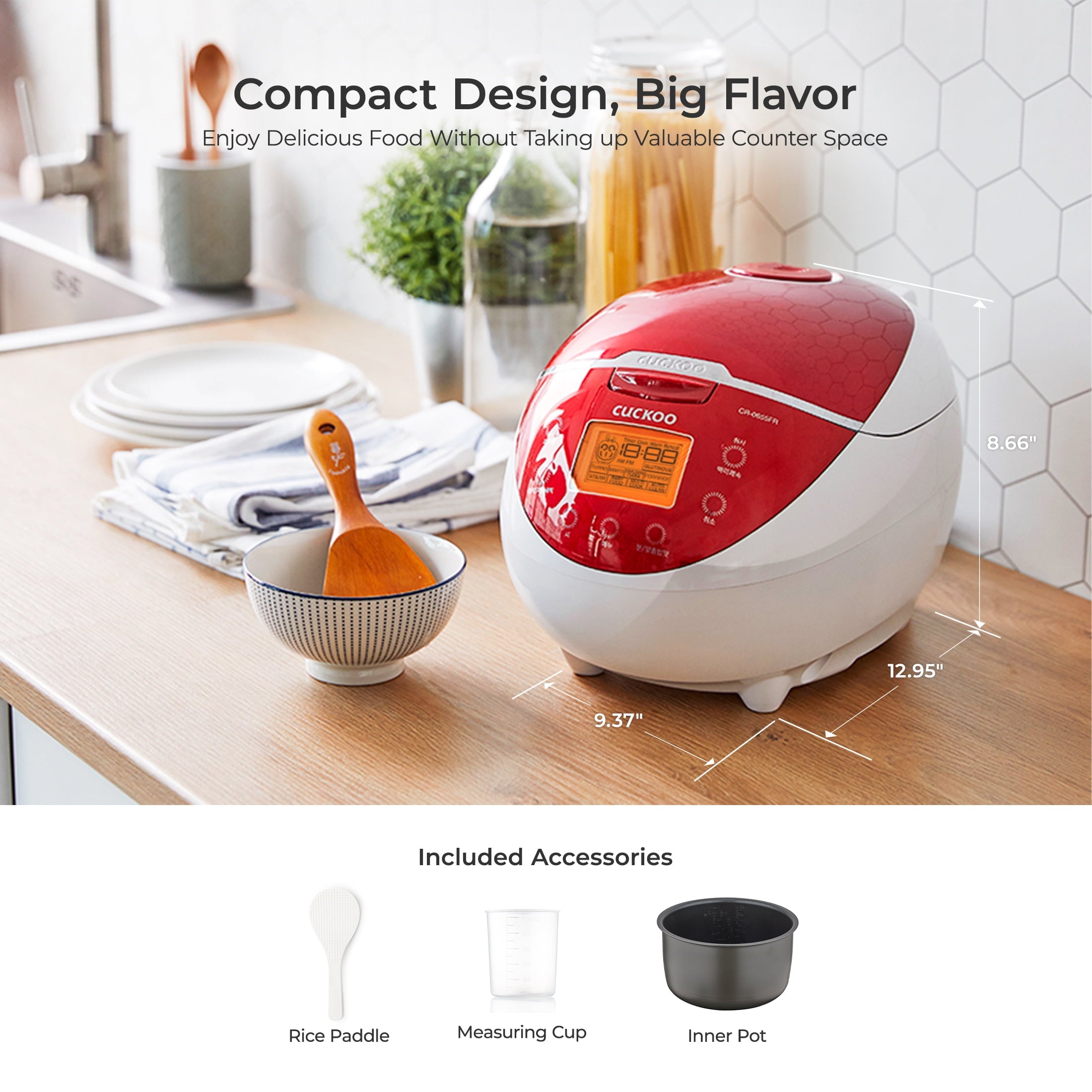 CUCKOO Micom Rice Cooker 6 Cup Uncooked / 12 Cup Cooked, Fuzzy Logic Rice Maker with Delay Timer & Keep Warm Setting, Versatile Food Steamer for Cooking, Non-Stick Inner Pot, Red (CR-0655F)