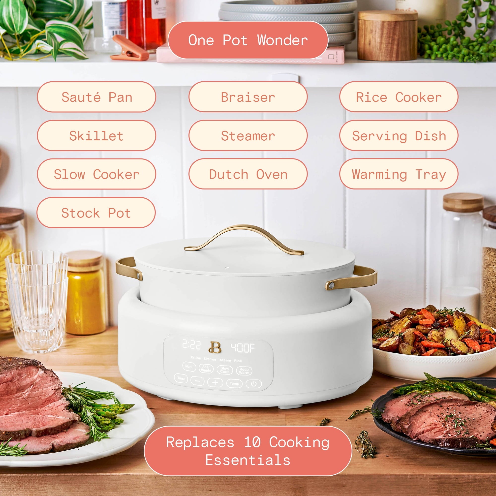 Beautiful 10 in 1, 6 Qt Electric Multi-Cooker, White Icing by Drew Barrymore