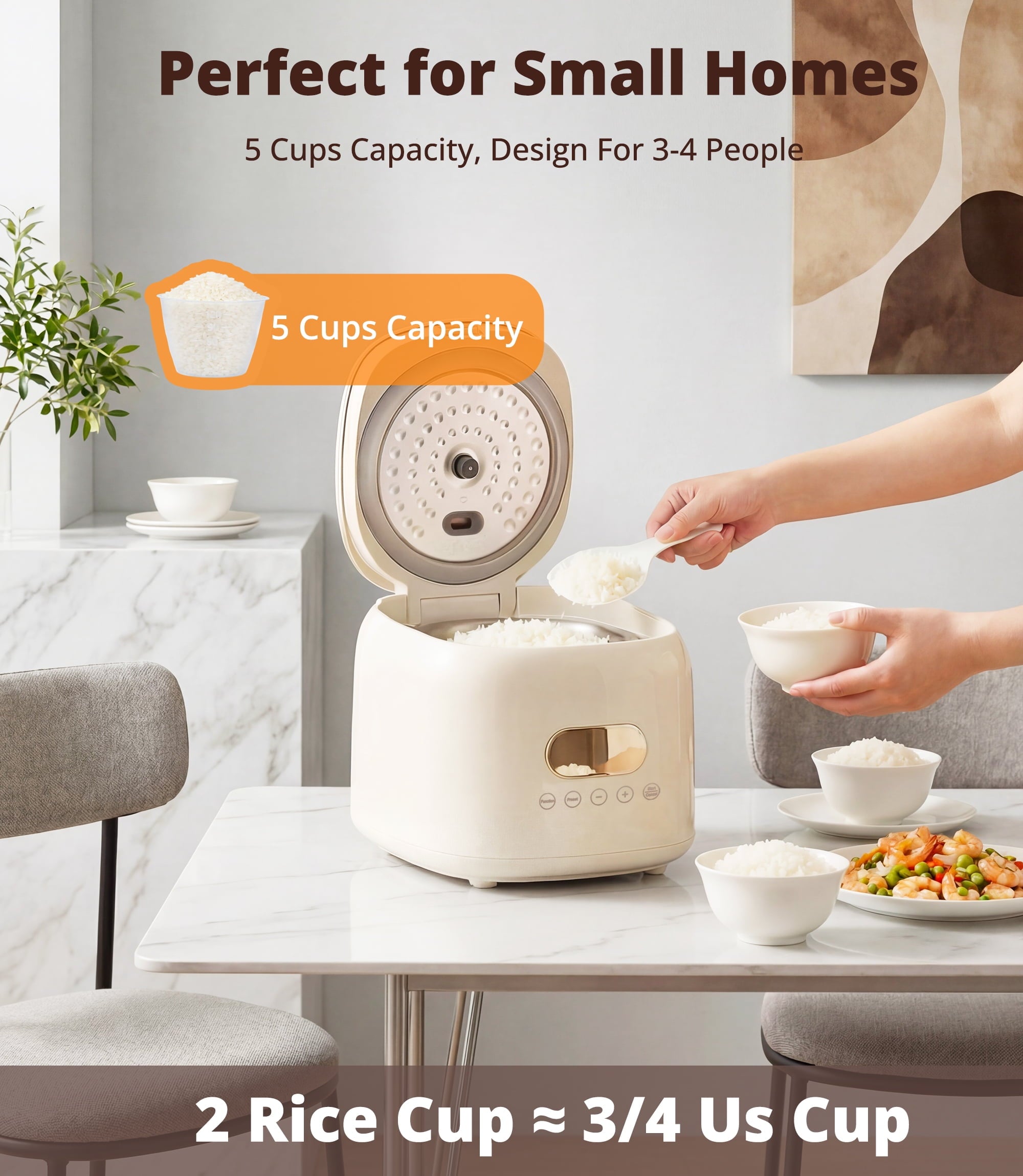 Casualife 3QT Rice Cooker with Starch-Reducing Steamer, 10-in-1 Multicooker with No-Coating Inner Pot and 24-Hour Timer, White