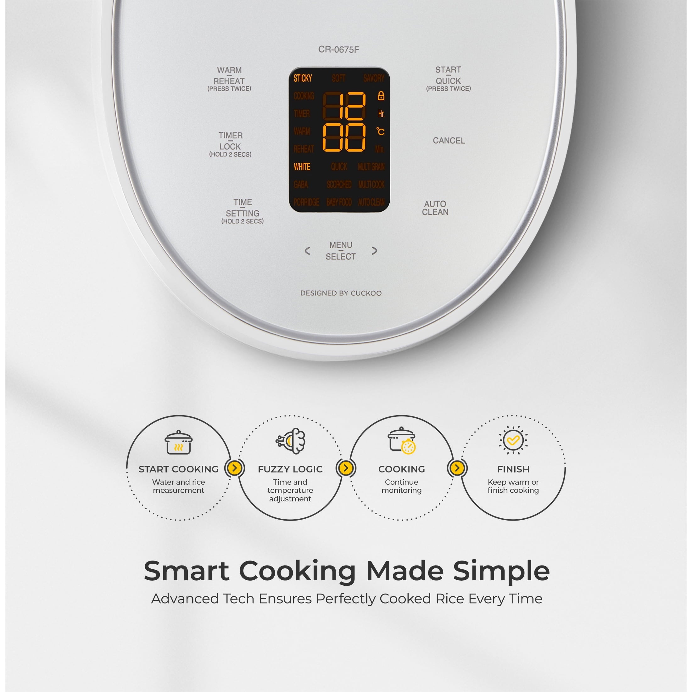 CUCKOO Micom Rice Cooker 6-Cup Uncooked / 12-Cup Cooked with Nonstick Inner Pot, Versatile Rice Maker with 9 Menu Options, Fuzzy Logic Technology, Auto Clean, Quick Rice Mode, White (CR-0675FW)