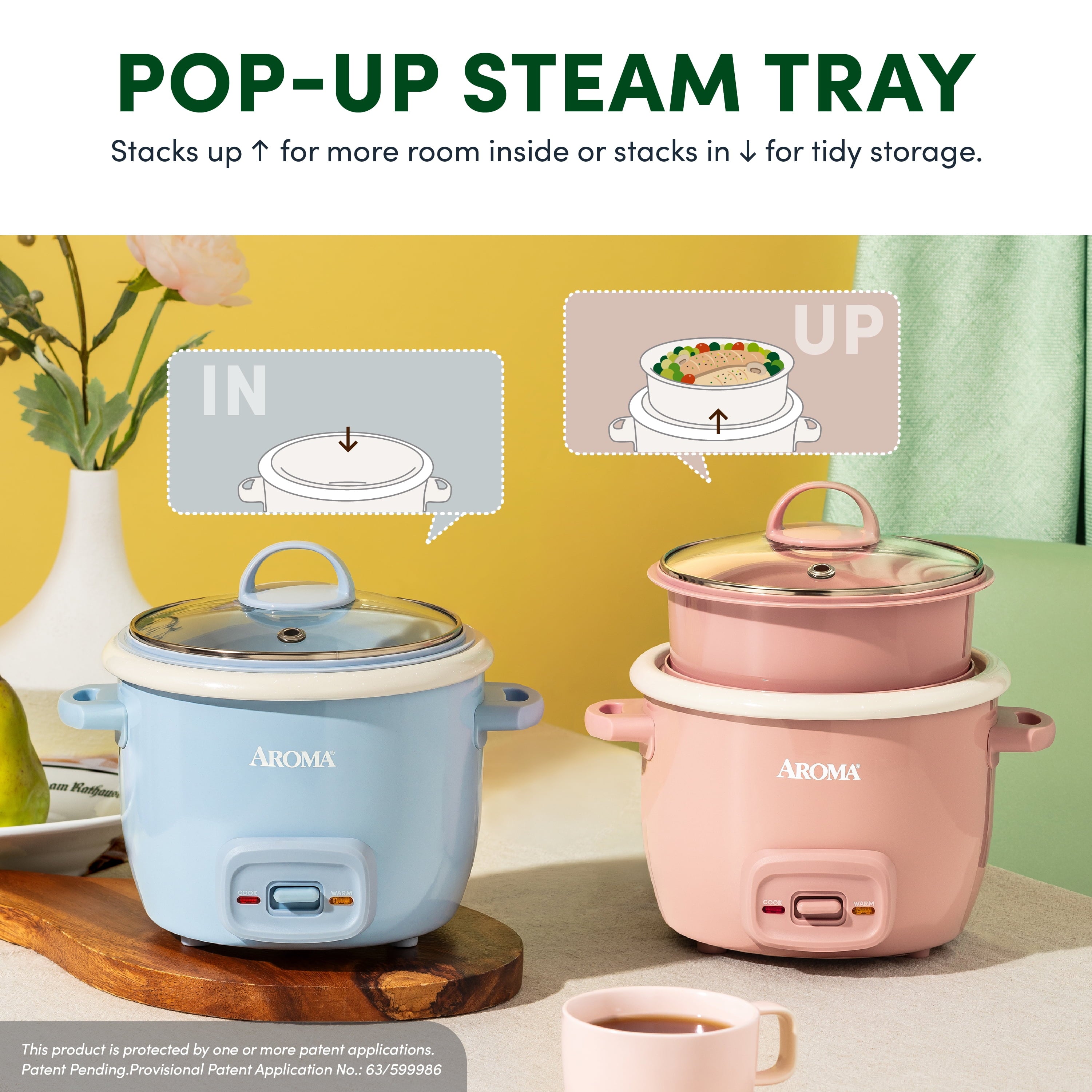 AROMA® 4-Cup Cooked, 2-Cup Uncooked Rice Cooker & Food Steamer with Bonded Granite® Nonstick Ceramic & Pop-Up Steam Tray - Blue