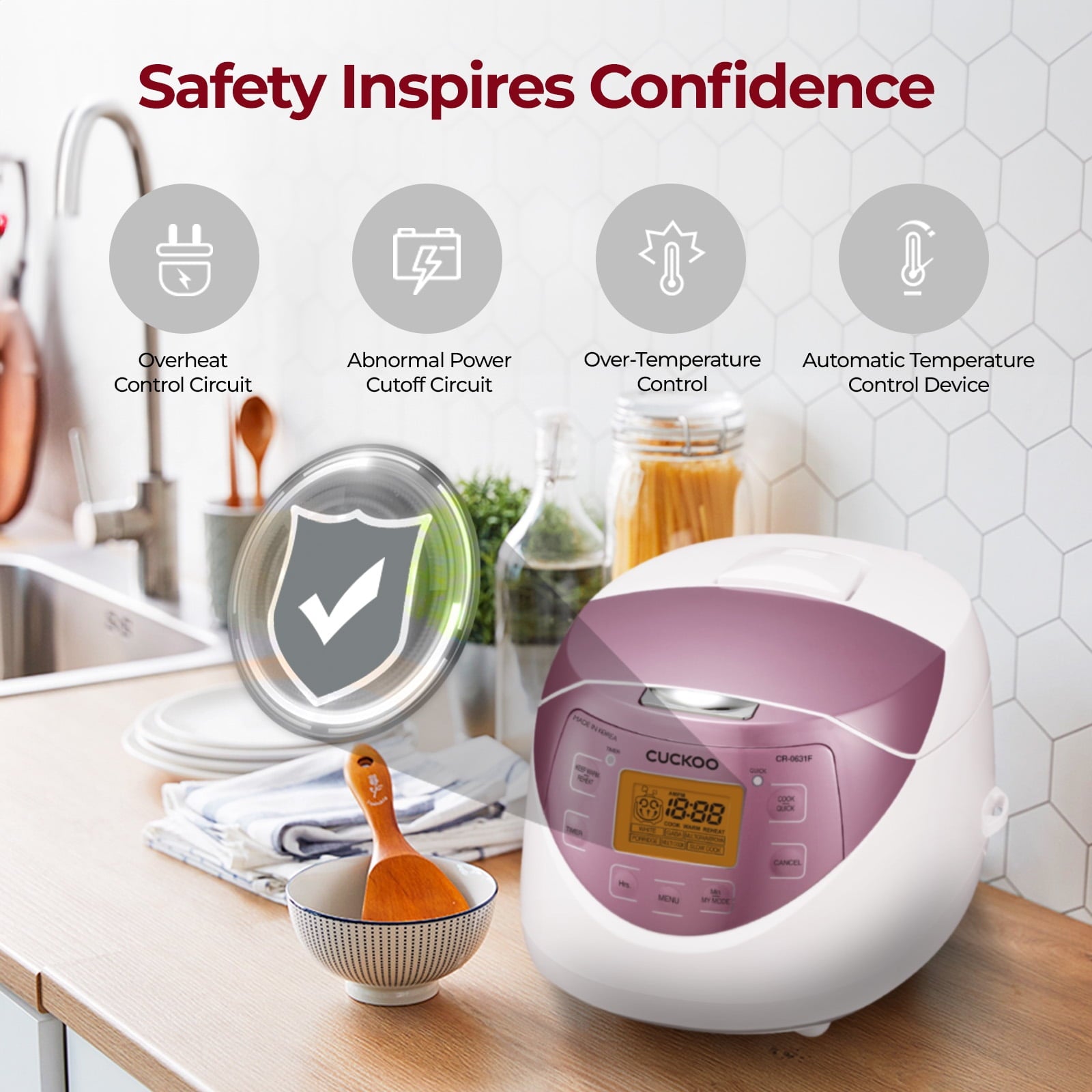 CUCKOO Micom Rice Cooker 6 Cup Uncooked / 12 Cup Cooked, Korean Fuzzy Logic Rice Cooker with Preset Timer & Keep Warm Setting, Versatile Food Steamer with Non-Stick Inner Pot, Pink (CR-0631F)