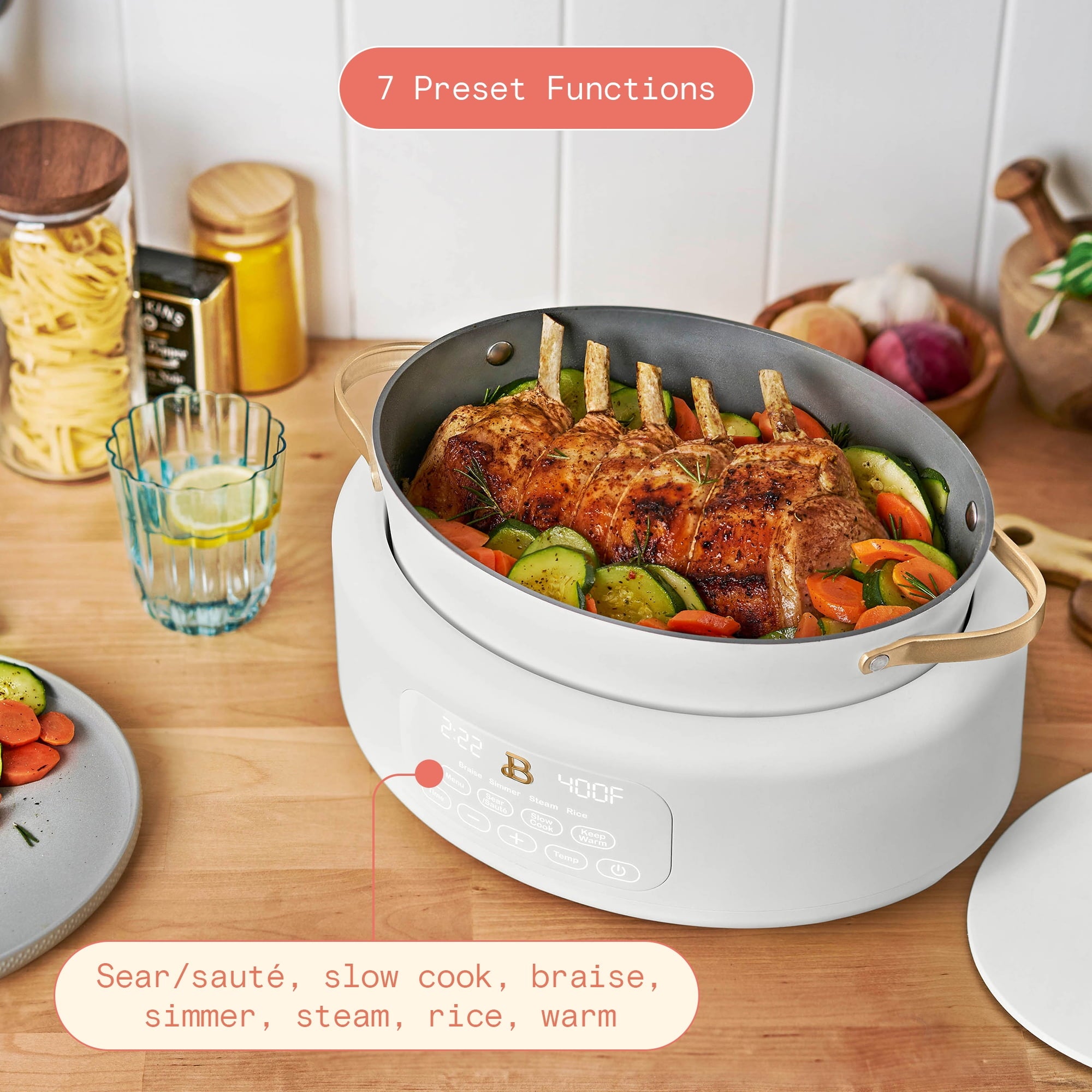 Beautiful 10 in 1, 6 Qt Electric Multi-Cooker, White Icing by Drew Barrymore