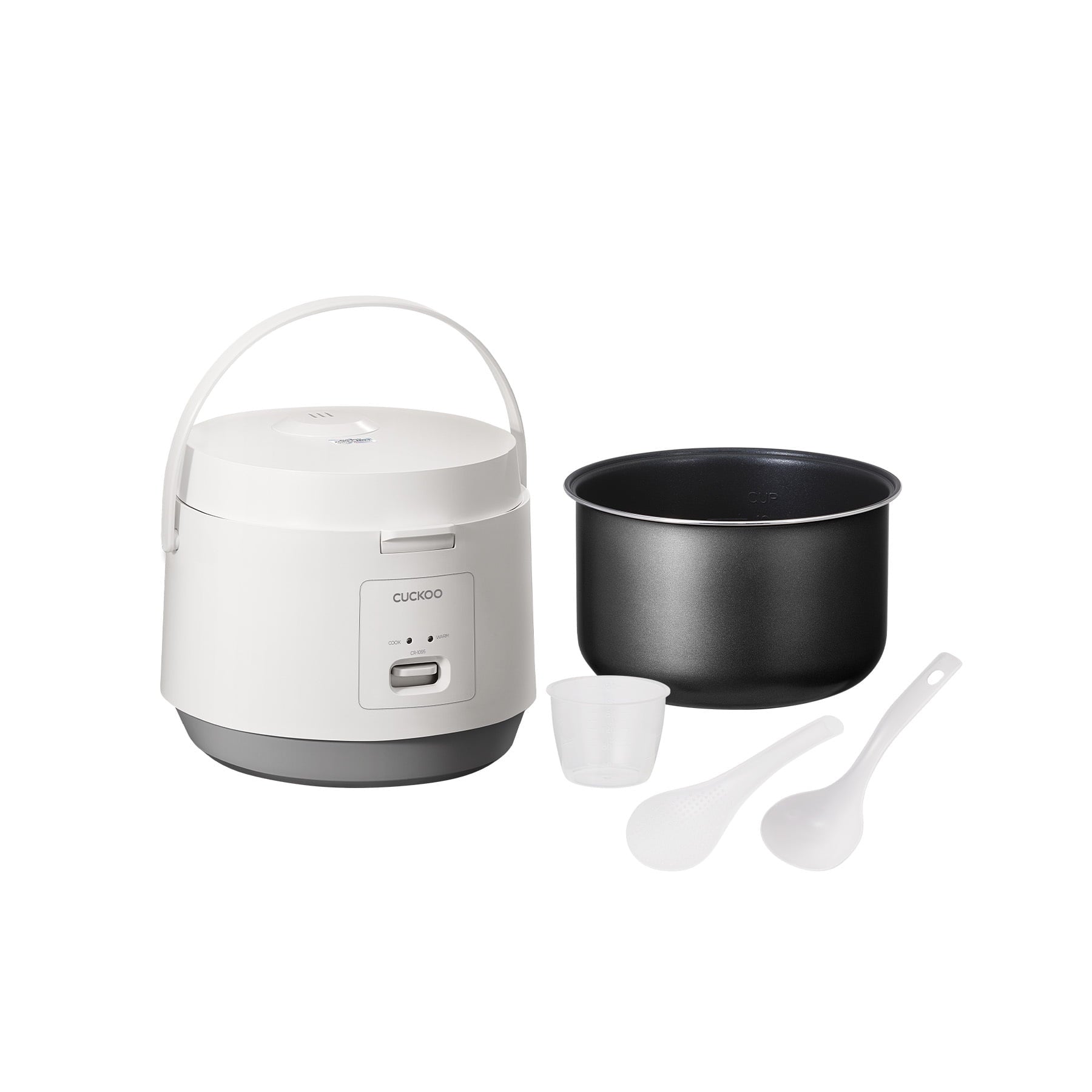 CUCKOO Basic Rice Cooker 10-Cup Uncooked / 20-Cup Cooked, Large Rice Maker and Warmer with Nonstick Inner Pot, Easy to Use with Auto Keep Warm, Includes Steam Tray, White (CR-1095)